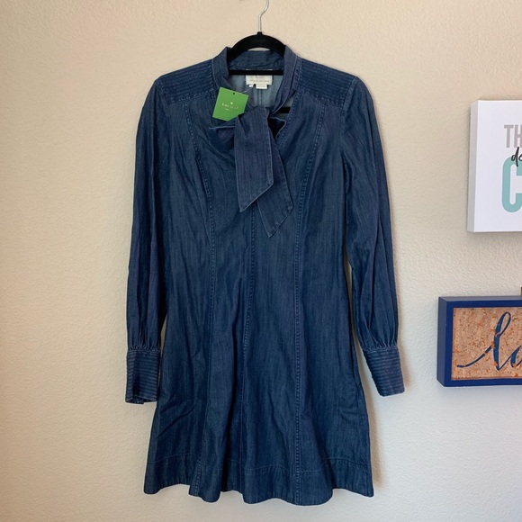 Kate Spade tie-neck denim dress - Picture 3 of 6